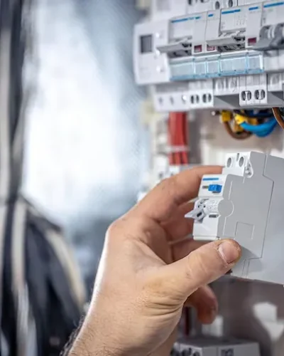 electricista profesional trabajando en un panel